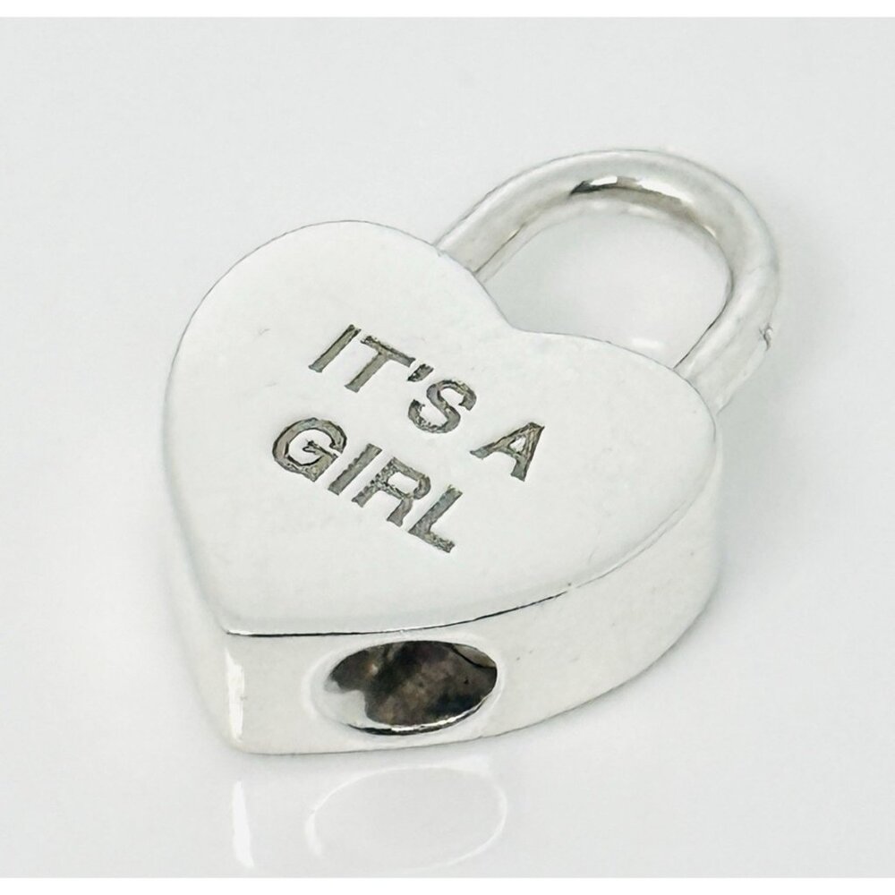 Tiffany & Co. It's A Girl Baby Heart Charm Padlock Lock or Pendant in Silver